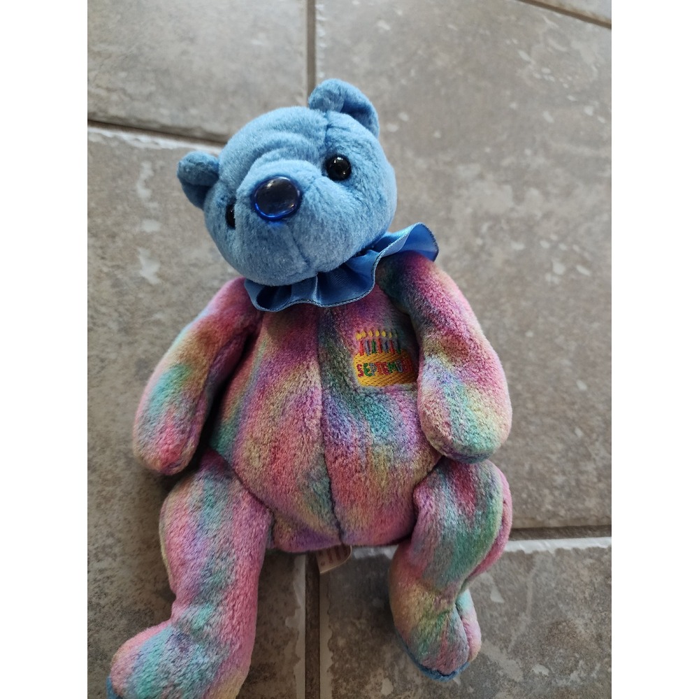 Ty Beanie Baby September Birthday Bear Multi Color Tie Dye Plush Toy 2001